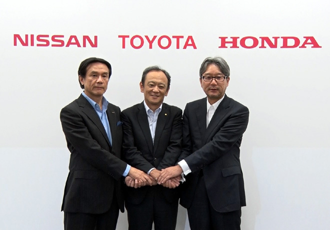 Ejecutivos de Nissan Toyota y Honda anunciaron detalles del acuerdo para promover estaciones de hidrogeno