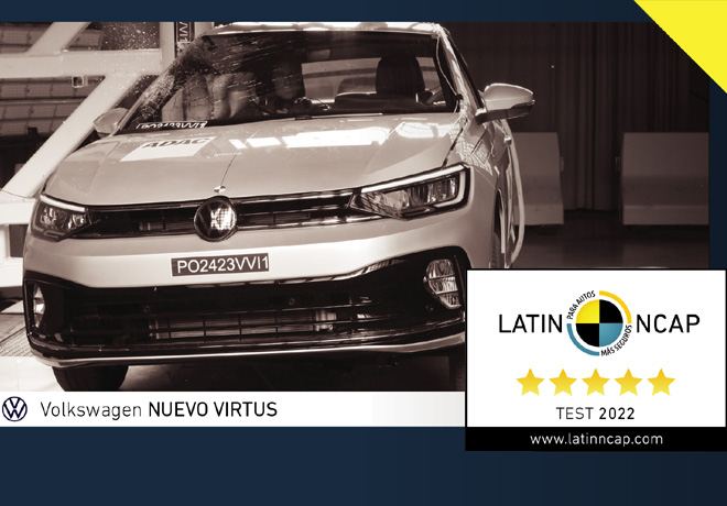 Latin NCAP: Volkswagen Nuevo Virtus producido en Brasil, iguala el desempeño del Nuevo Virtus fabricado en India de cinco estrellas.
